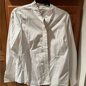J Crew White Ruffled Button-Up Shirt